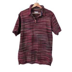 32 Bar Blues Men's Striped Short Sleeve Polo Shirt Red Blue Size M Preppy Cotton